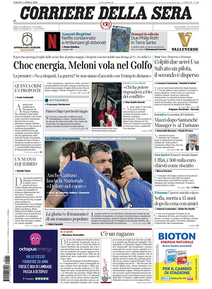 Prima pagina Corriere della Sera di oggi - Quotidiano nazionale