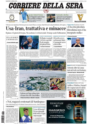 Prima pagina Corriere della Sera di oggi - Quotidiano nazionale
