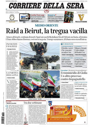 Prima pagina Corriere della Sera di oggi - Quotidiano nazionale