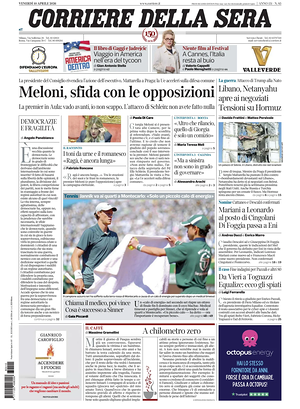 Prima pagina Corriere della Sera di oggi - Quotidiano nazionale