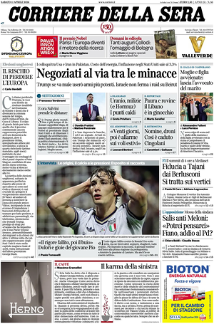 Corriere della Sera prima pagina