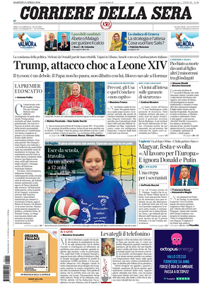 Prima pagina Corriere della Sera di oggi - Quotidiano nazionale