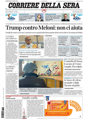 Prima pagina Corriere della Sera di oggi - Quotidiano nazionale