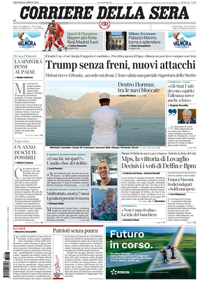 Prima pagina Corriere della Sera di oggi - Quotidiano nazionale