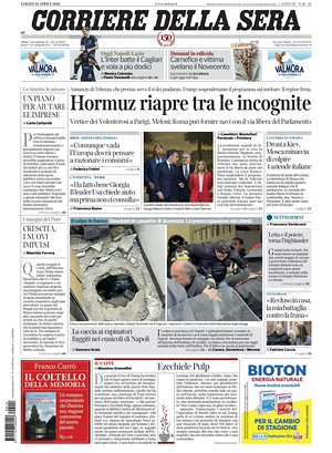 Prima pagina Corriere della Sera di oggi - Quotidiano nazionale