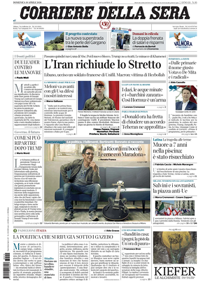 Corriere della Sera prima pagina