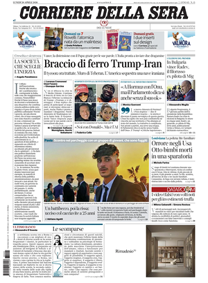 Prima pagina Corriere della Sera di oggi - Quotidiano nazionale