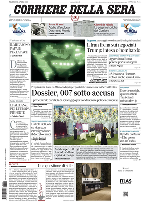 Prima pagina Corriere della Sera di oggi - Quotidiano nazionale