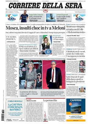 Prima pagina Corriere della Sera di oggi - Quotidiano nazionale