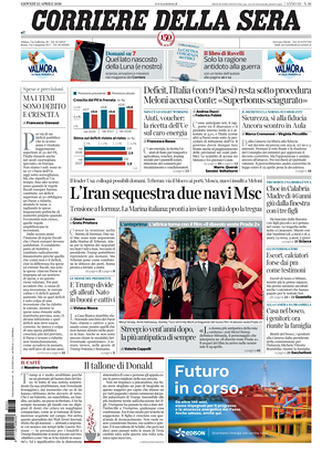 Prima pagina Corriere della Sera di oggi - Quotidiano nazionale