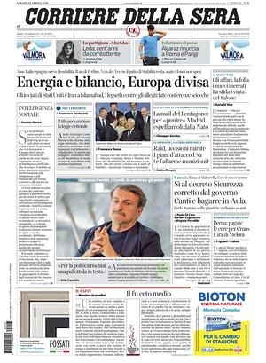 Prima pagina Corriere della Sera di oggi - Quotidiano nazionale