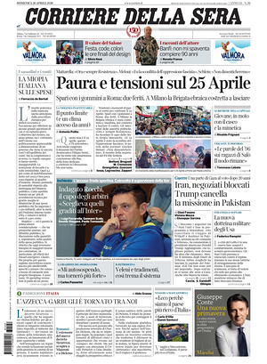 Prima pagina Corriere della Sera di oggi - Quotidiano nazionale