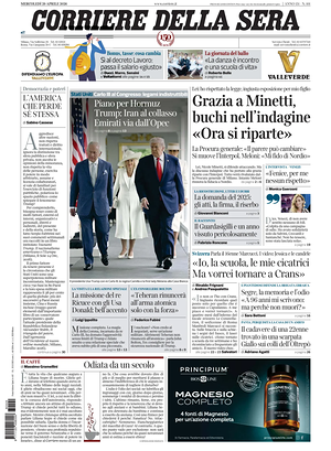 Prima pagina Corriere della Sera di oggi - Quotidiano nazionale