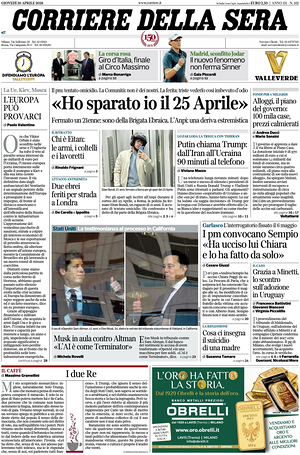 Corriere della Sera prima pagina