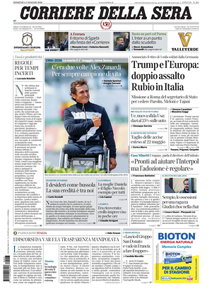 Prima pagina Corriere della Sera di oggi - Quotidiano nazionale
