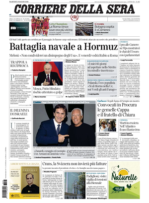 Prima pagina Corriere della Sera di oggi - Quotidiano nazionale