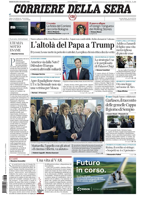 Prima pagina Corriere della Sera di oggi - Quotidiano nazionale