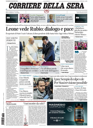 Prima pagina Corriere della Sera di oggi - Quotidiano nazionale