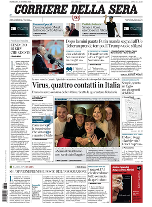 Prima pagina Corriere della Sera di oggi - Quotidiano nazionale