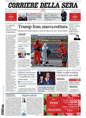 Prima pagina Corriere della Sera di oggi - Quotidiano nazionale