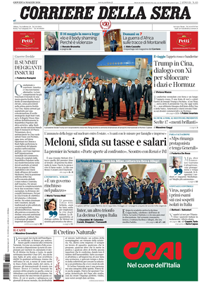 Prima pagina Corriere della Sera di oggi - Quotidiano nazionale