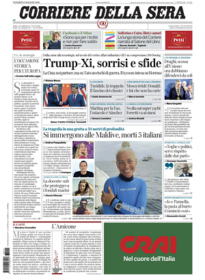 Prima pagina Corriere della Sera di oggi - Quotidiano nazionale