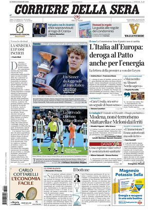 Prima pagina Corriere della Sera di oggi - Quotidiano nazionale