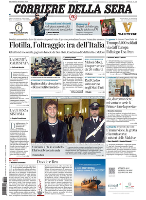 Prima pagina Corriere della Sera di oggi - Quotidiano nazionale