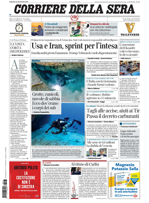 Prima pagina Corriere della Sera di oggi - Quotidiano nazionale