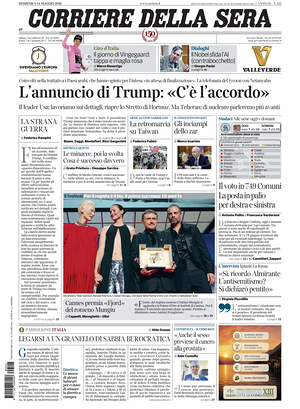 Prima pagina Corriere della Sera di oggi - Quotidiano nazionale