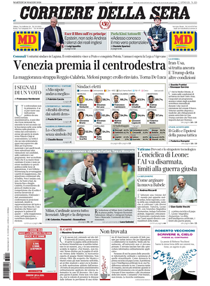 Prima pagina Corriere della Sera di oggi - Quotidiano nazionale