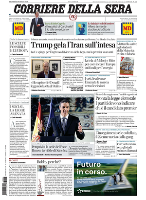 Prima pagina Corriere della Sera di oggi - Quotidiano nazionale