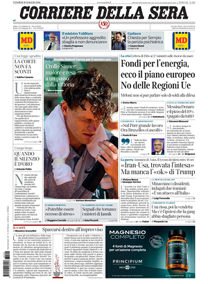 Prima pagina Corriere della Sera di oggi - Quotidiano nazionale