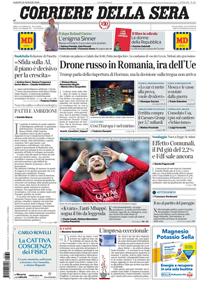 Prima pagina Corriere della Sera di oggi - Quotidiano nazionale