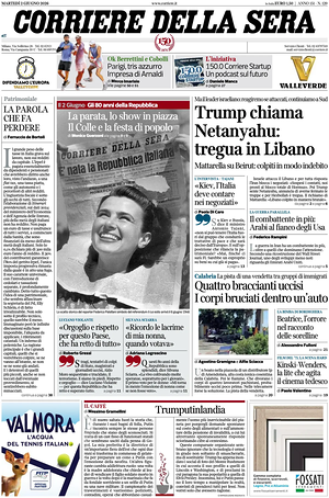 Corriere della Sera prima pagina
