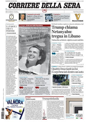 Prima pagina Corriere della Sera di oggi - Quotidiano nazionale
