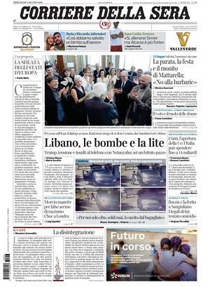 Prima pagina Corriere della Sera di oggi - Quotidiano nazionale