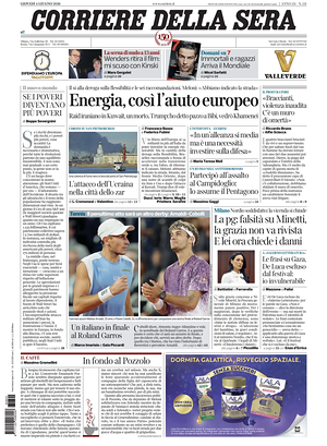 Prima pagina Corriere della Sera di oggi - Quotidiano nazionale