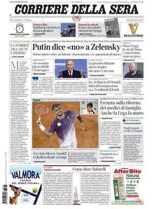 Prima pagina Corriere della Sera di oggi - Quotidiano nazionale