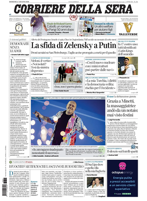 Prima pagina Corriere della Sera di oggi - Quotidiano nazionale