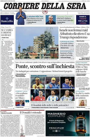 Corriere della Sera prima pagina