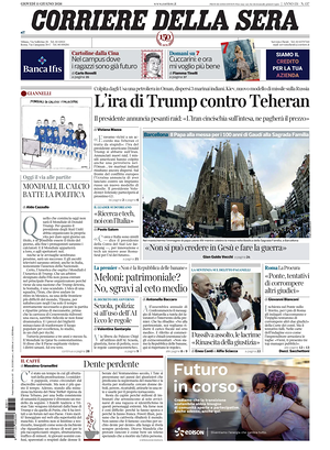 Prima pagina Corriere della Sera di oggi - Quotidiano nazionale