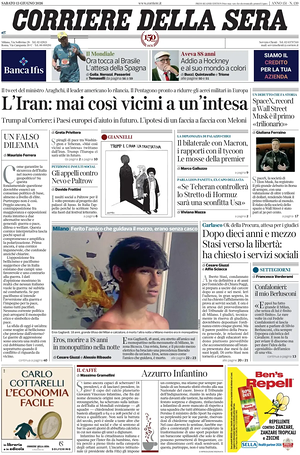 Prima pagina Corriere della Sera di oggi - Quotidiano nazionale