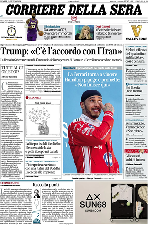 Corriere della Sera prima pagina