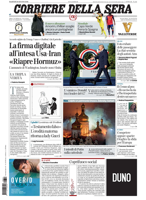 Prima pagina Corriere della Sera di oggi - Quotidiano nazionale