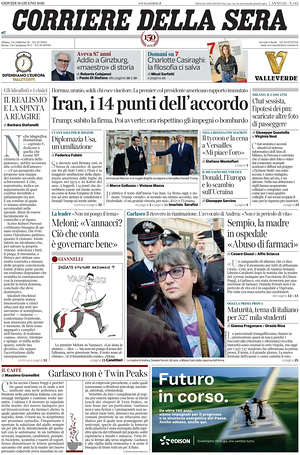 Prima pagina Corriere della Sera di oggi - Quotidiano nazionale
