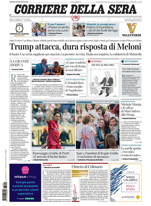Prima pagina Corriere della Sera di oggi - Quotidiano nazionale