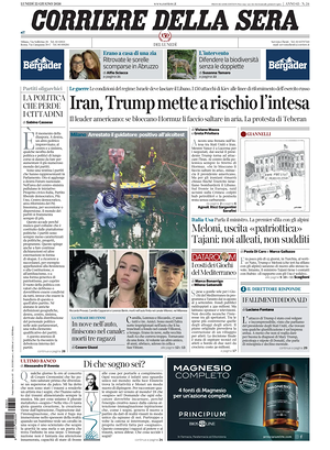 Prima pagina Corriere della Sera di oggi - Quotidiano nazionale