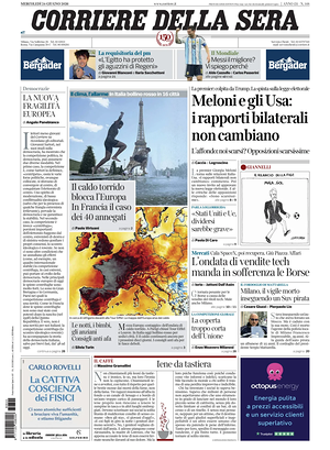 Prima pagina Corriere della Sera di oggi - Quotidiano nazionale