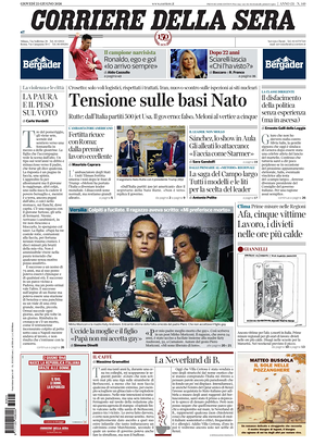 Prima pagina Corriere della Sera di oggi - Quotidiano nazionale